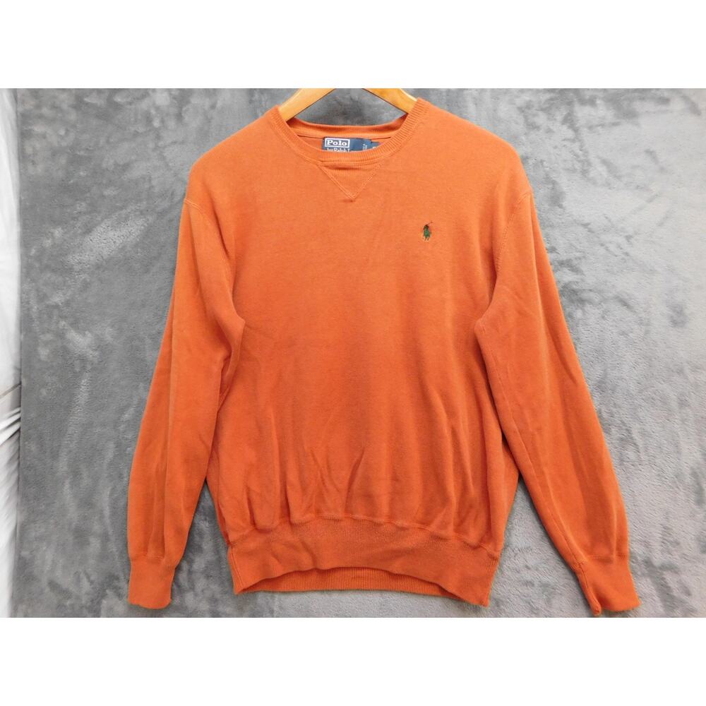 Polo By Ralph Lauren Sweater Mens S Orange Crewneck Pullover Lightweight Logo
